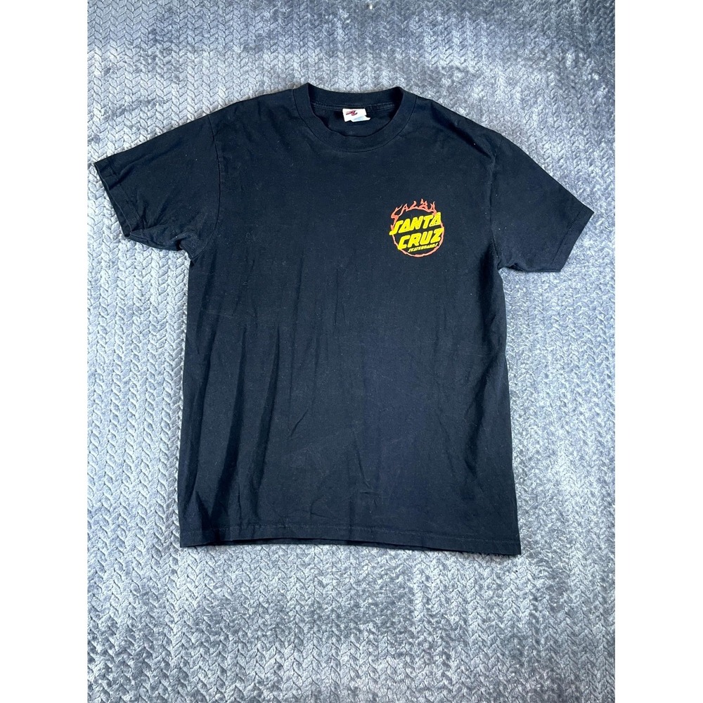 Santa Cruz Skateboards Tiger Flame Logo T-Shirt Mens Medium Black Graphic Print